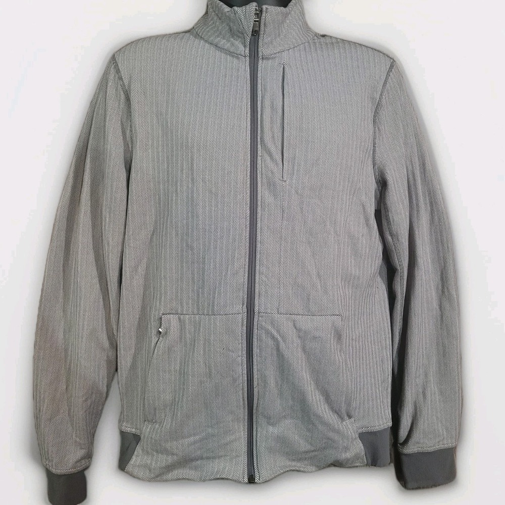 Lululemon PrePost Jacket Herringbone Light Gray Men's Sz L Zip Pockets Mock Neck